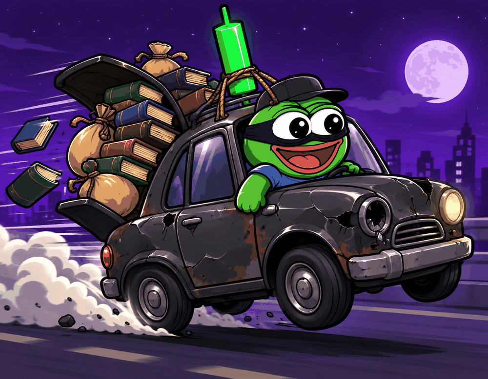 A getaway car loaded with loot driving off a chart
